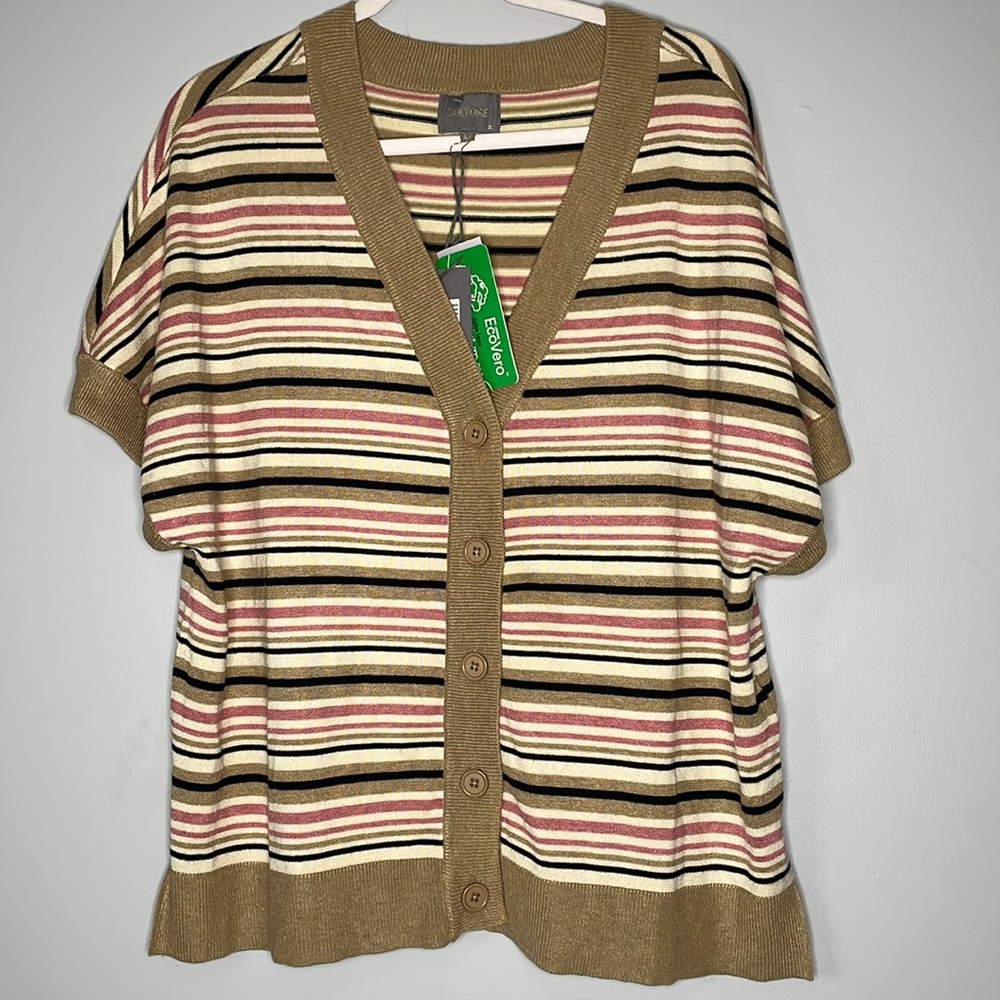 Culture Short Sleeve Striped Cardigan